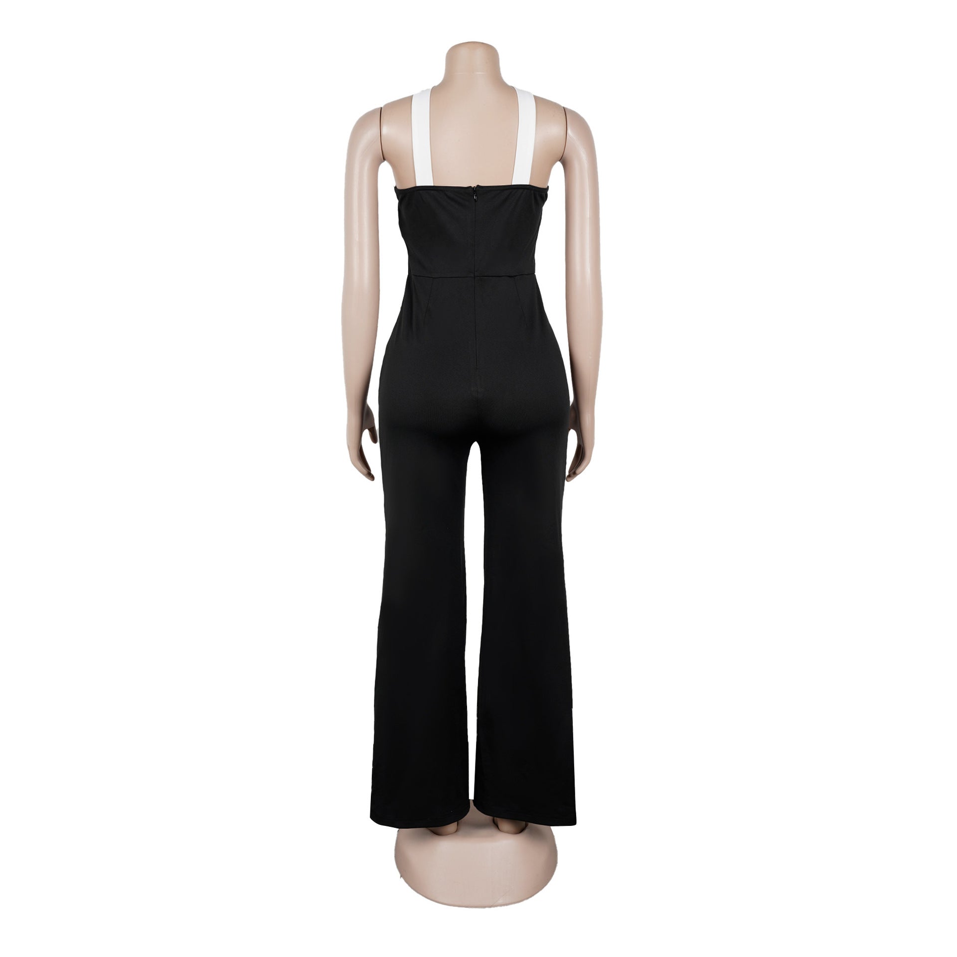 Elegant Office Contrast Color Cross Strap Jumpsuit