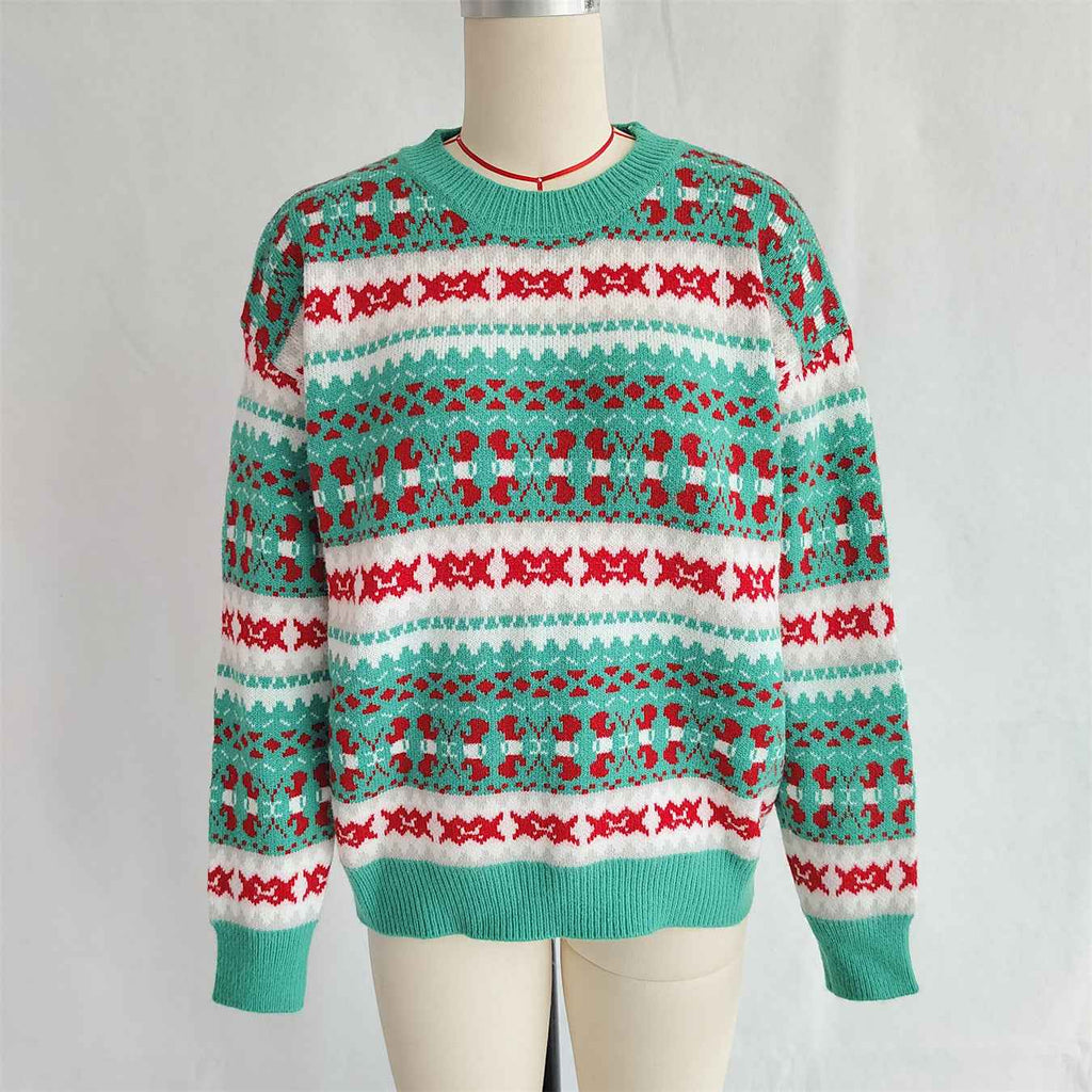 Christmas Jacquard Contrast Knitted Pullover Casual Sweater