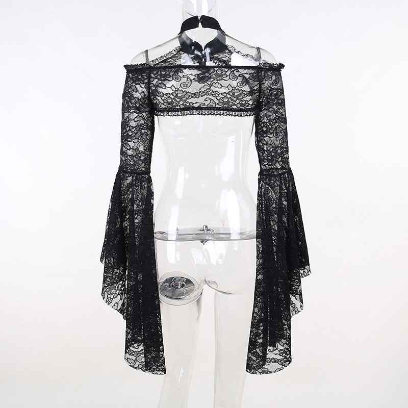 Gothic Classic Lace Flare Sleeve Blouse Y2K Rave