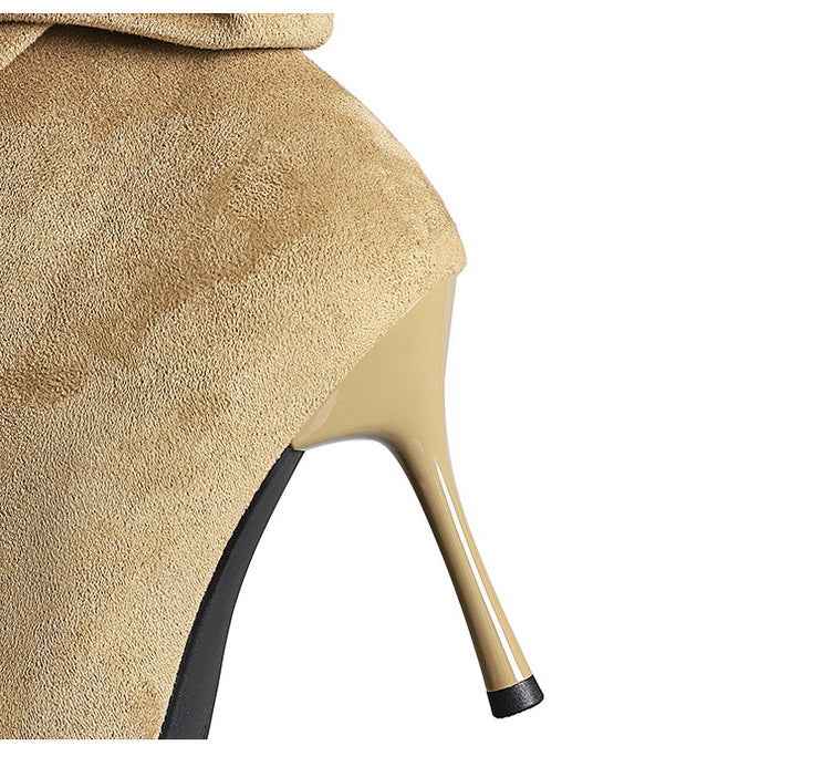 Stiletto Boots Women's Thin below the Knee Pointed Toe Pleated