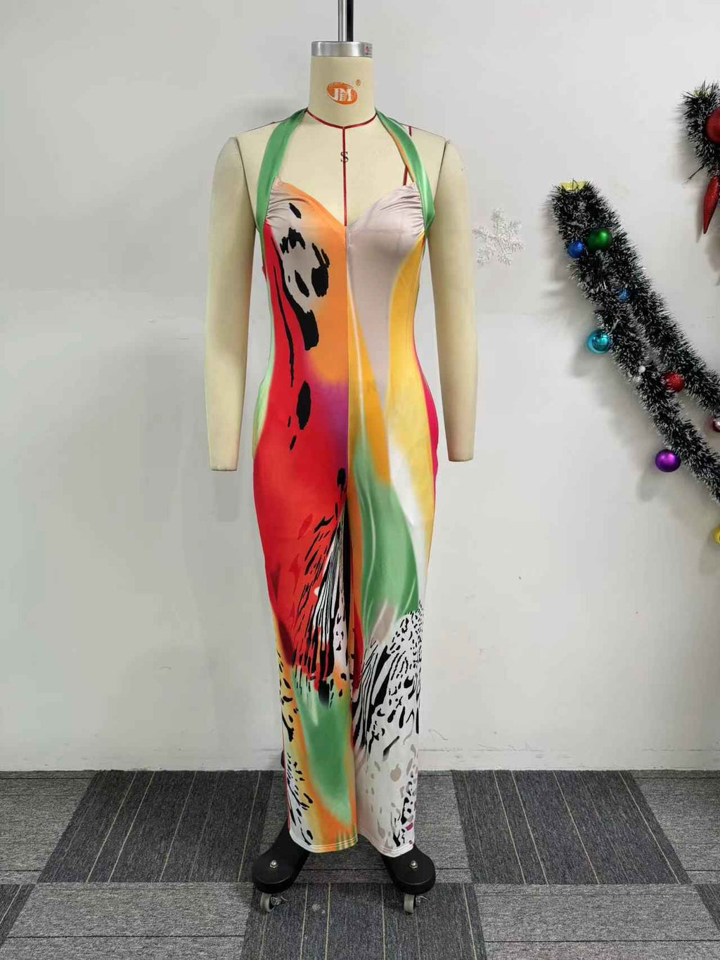 Printed Halter Strap Backless Slim Fit Jumpsuit