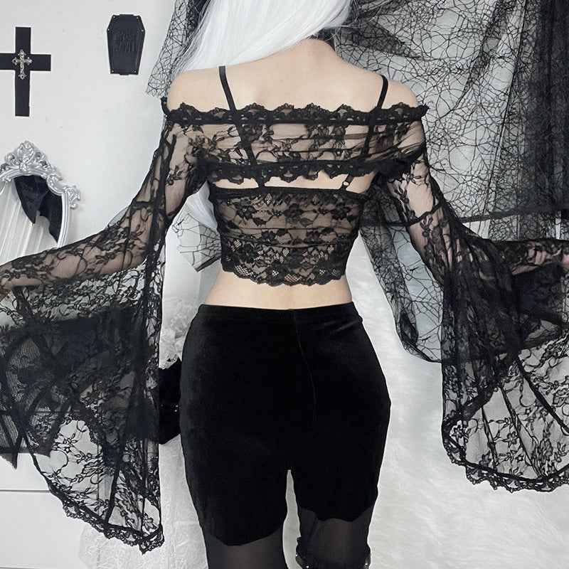 Gothic Classic Lace Flare Sleeve Blouse Y2K Rave