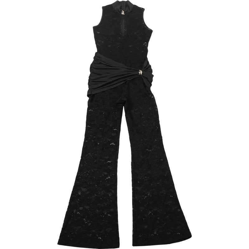 Lace Stitching Sleeveless Sexy High Waist Slim Fit Micro Pull Jumpsuit