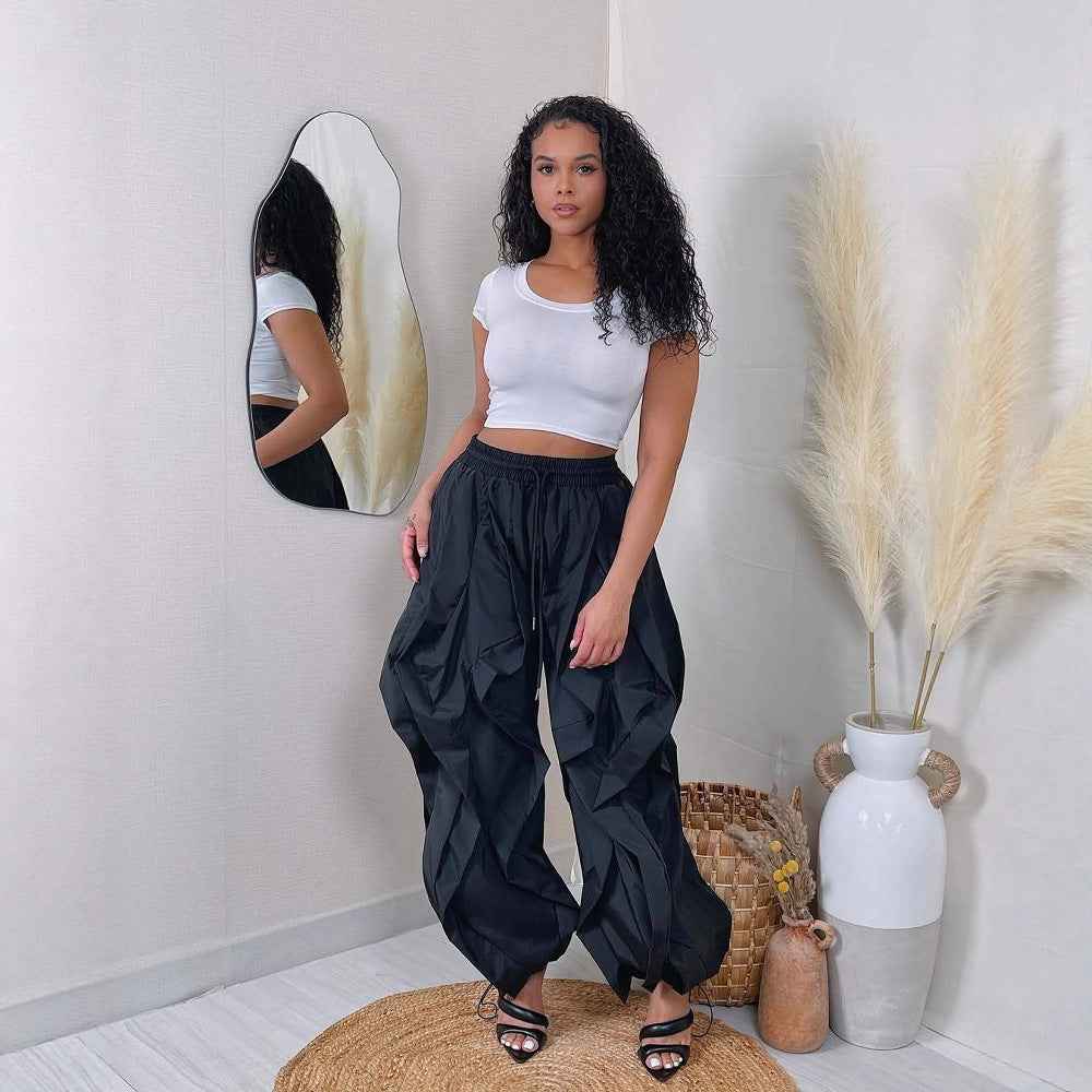 Rise Ruffle Banded Sweats Jeans
