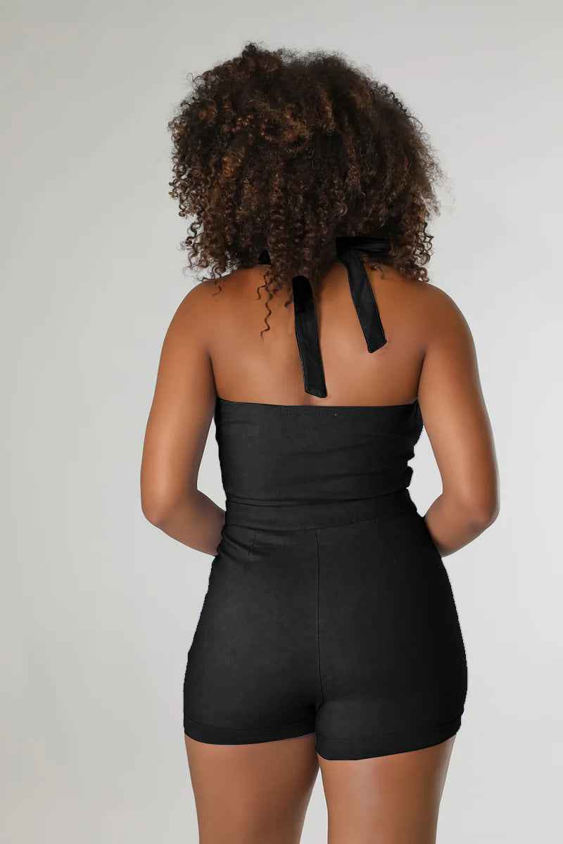 Solid Color High Waist Sexy Hollow Out Cutout Sleeveless Lace-up Romper