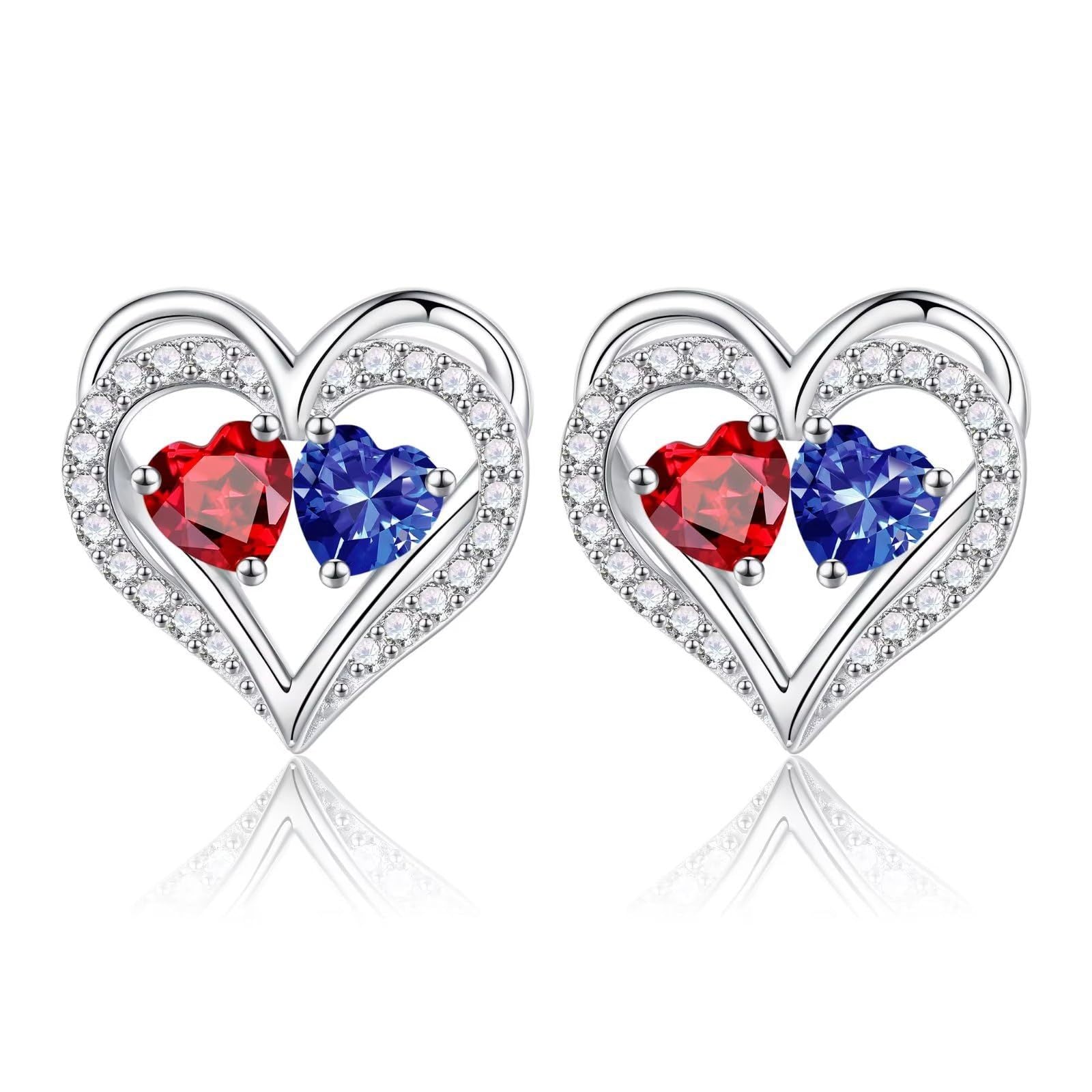 Sterling Silver Birthstone Heart Earrings