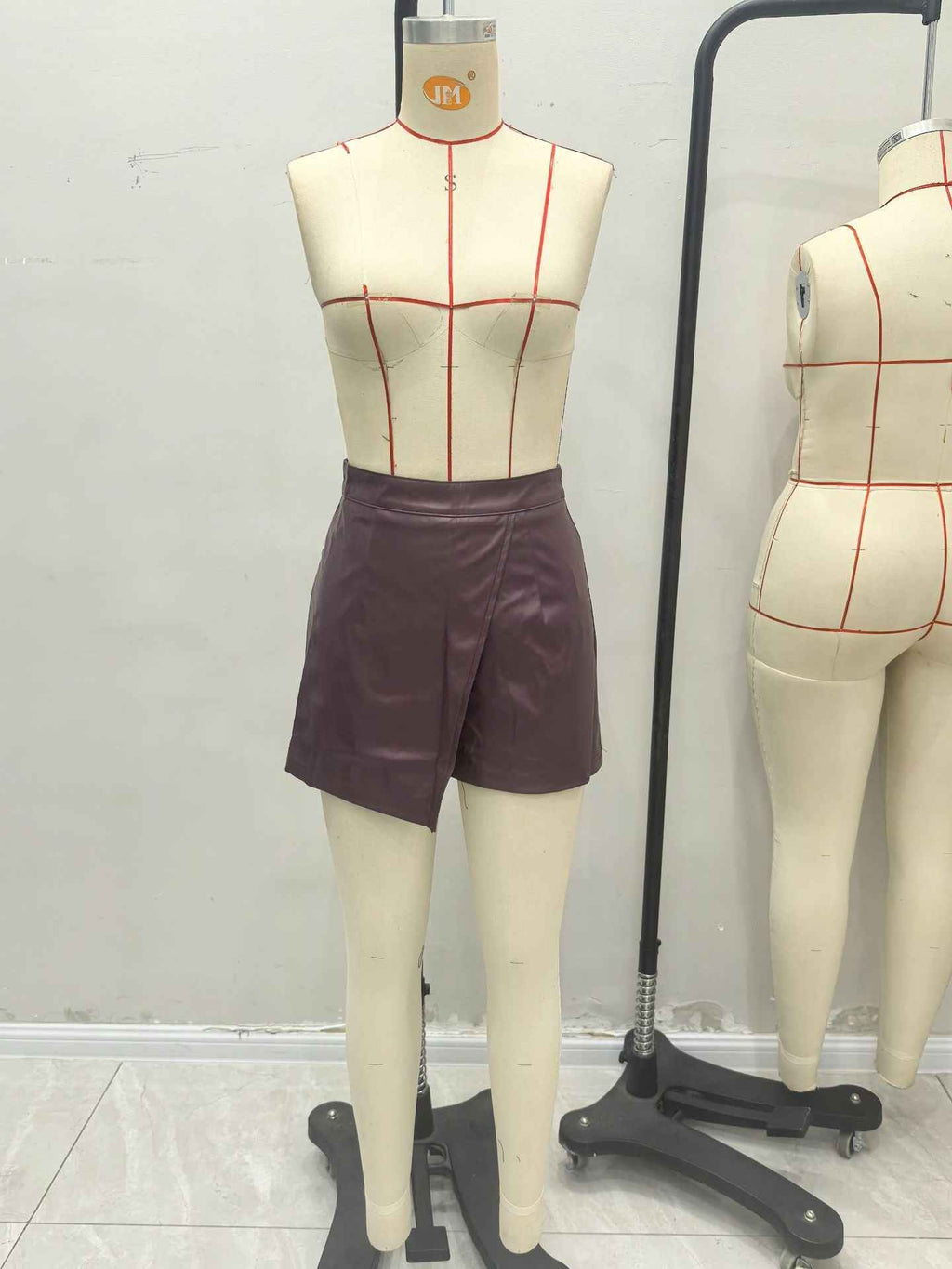 Casual High Waist Irregular Asymmetric Faux Leather Bottoms Skort