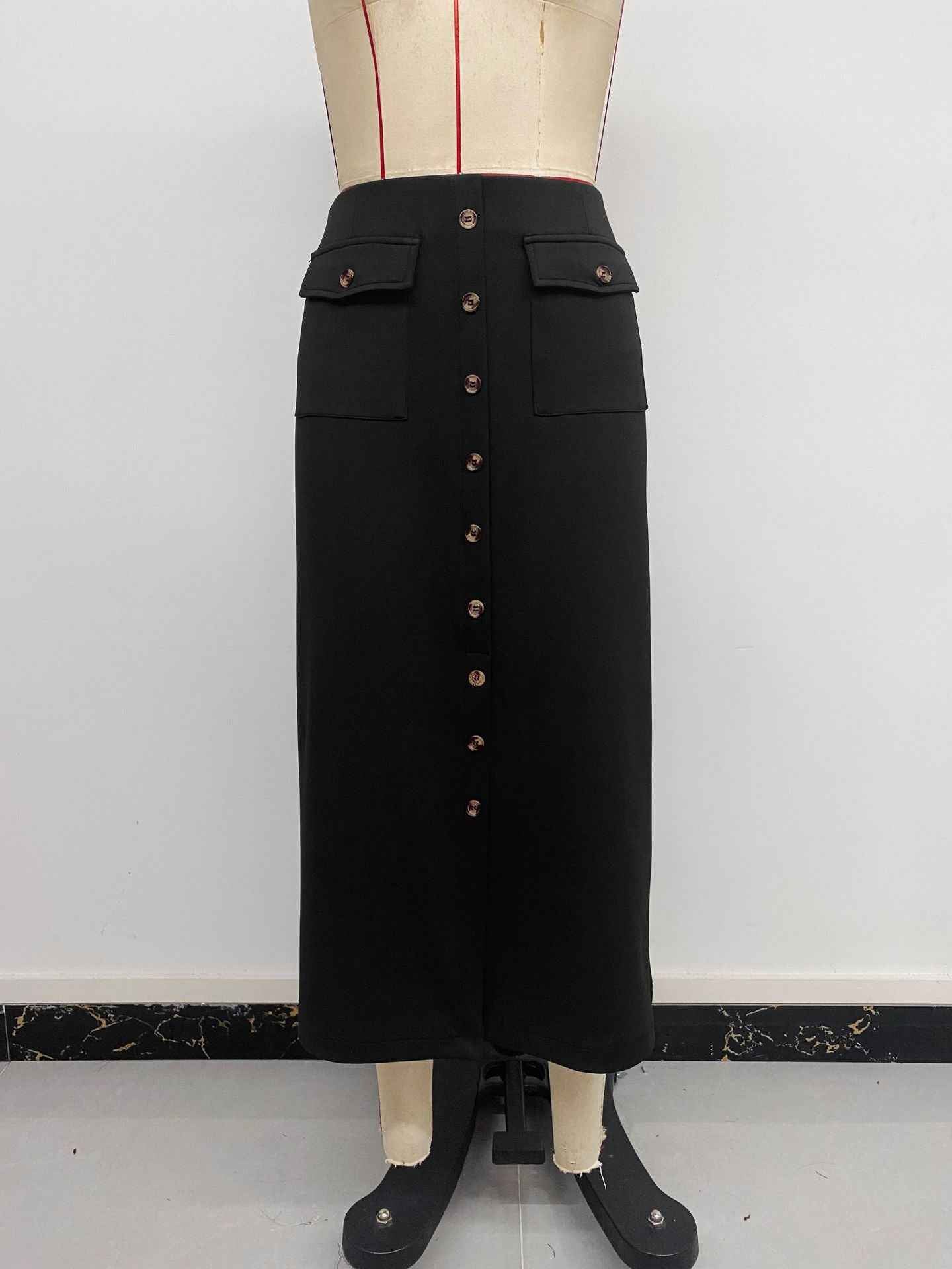 Elegant Vintage Button Slit Skirt