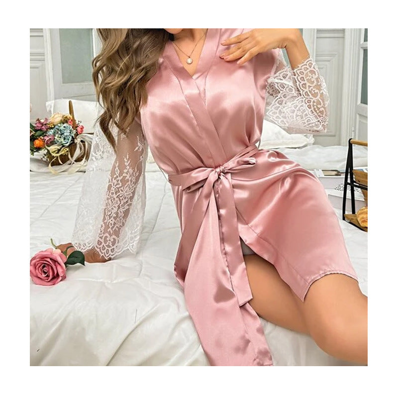 Lace Perspective Backless Nightgown One Piece Sleepwear