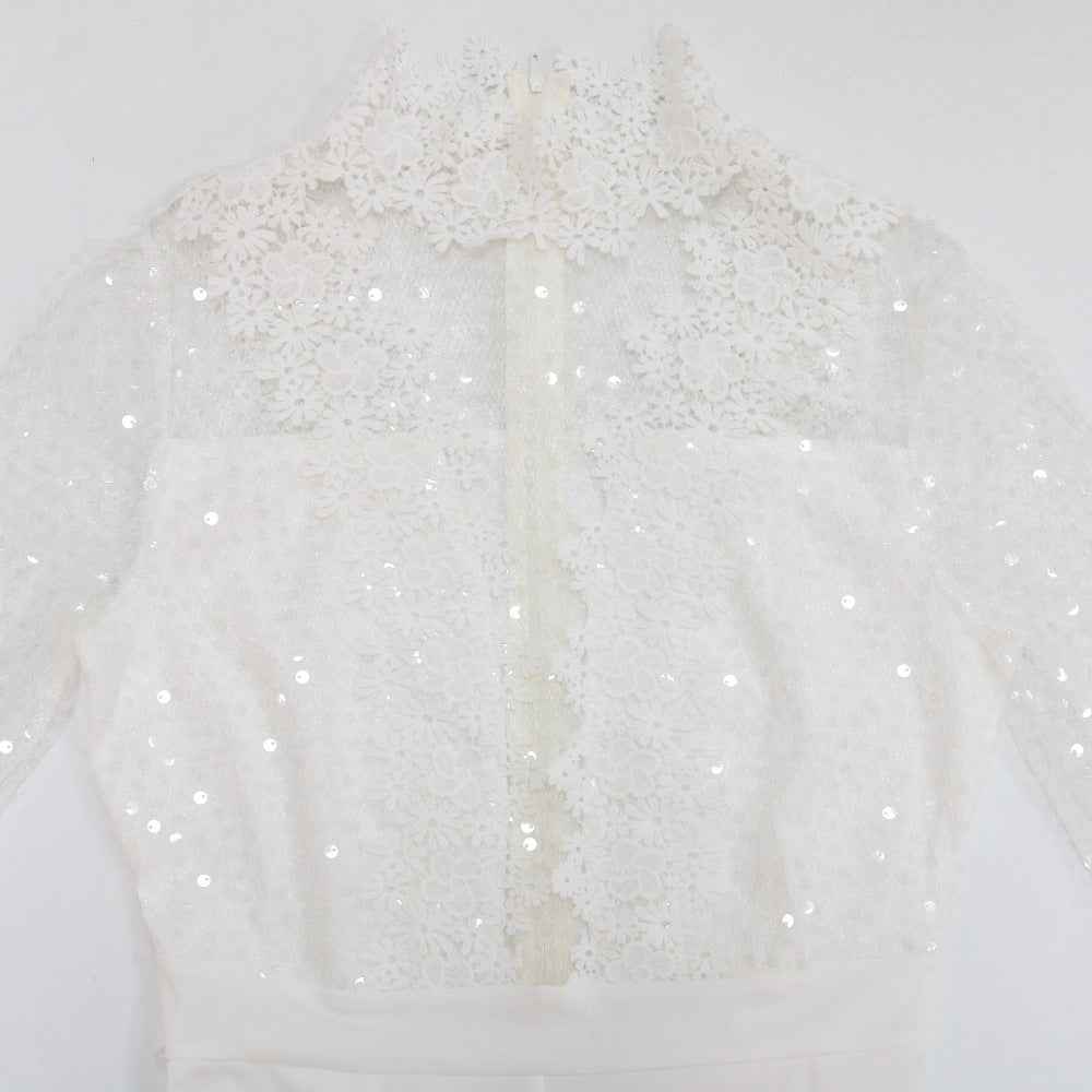 Party Turtleneck Sequin Lace Sheer Long Sleeve Top Loose Jumpsuit Women