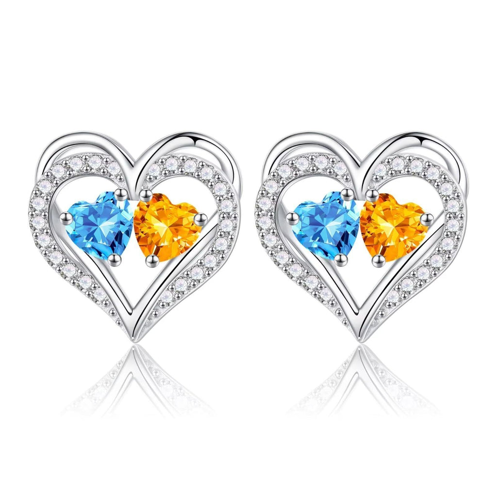 Sterling Silver Birthstone Heart Earrings