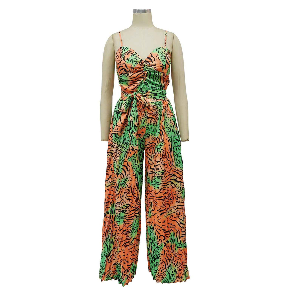 Floral Print Sling Pleated Jumpsuit