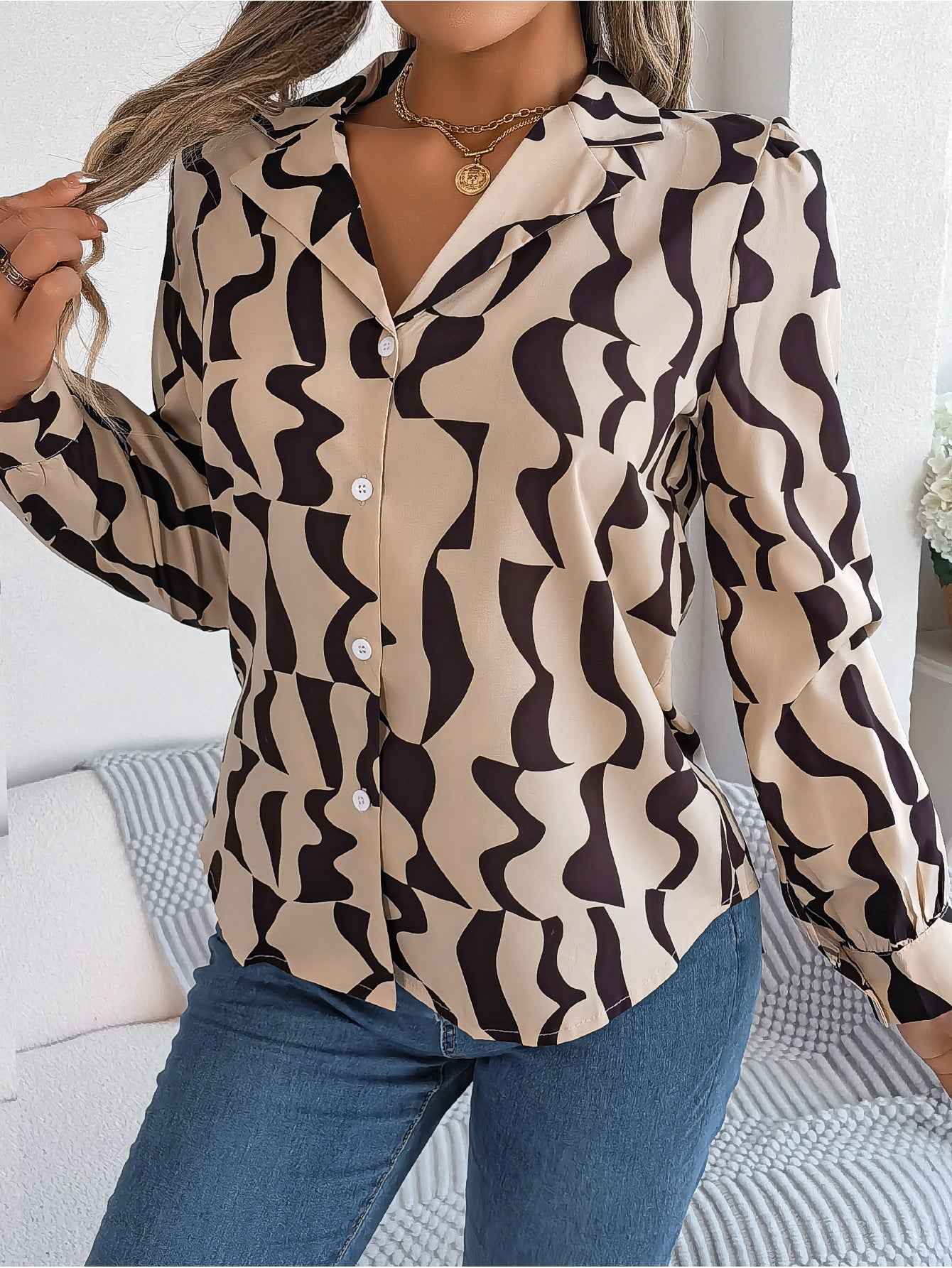 Elegant Contrast Color Striped Blouse