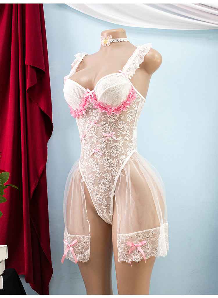Gathered Bridal Lace See through Lingerie