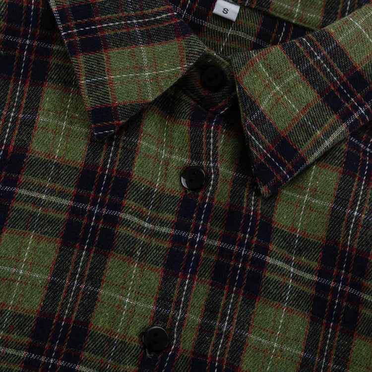 Retro Plaid Collared Long Sleeve Irregular Asymmetric Hem Cinched Blouse