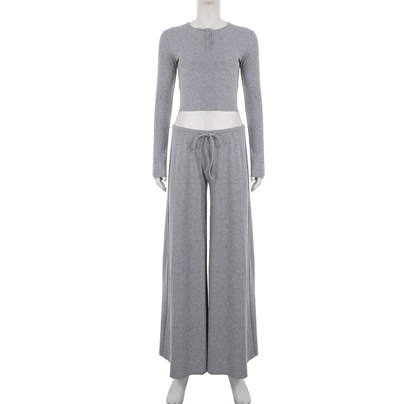 Sunken Top Drawstring Pajamas Set Solid Color Loose Two Piece Loungewear Set MUNSIEUR Essential