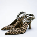 Women's Personalized Leopard Print Suede Mid Heel Pointed Toe Heels
