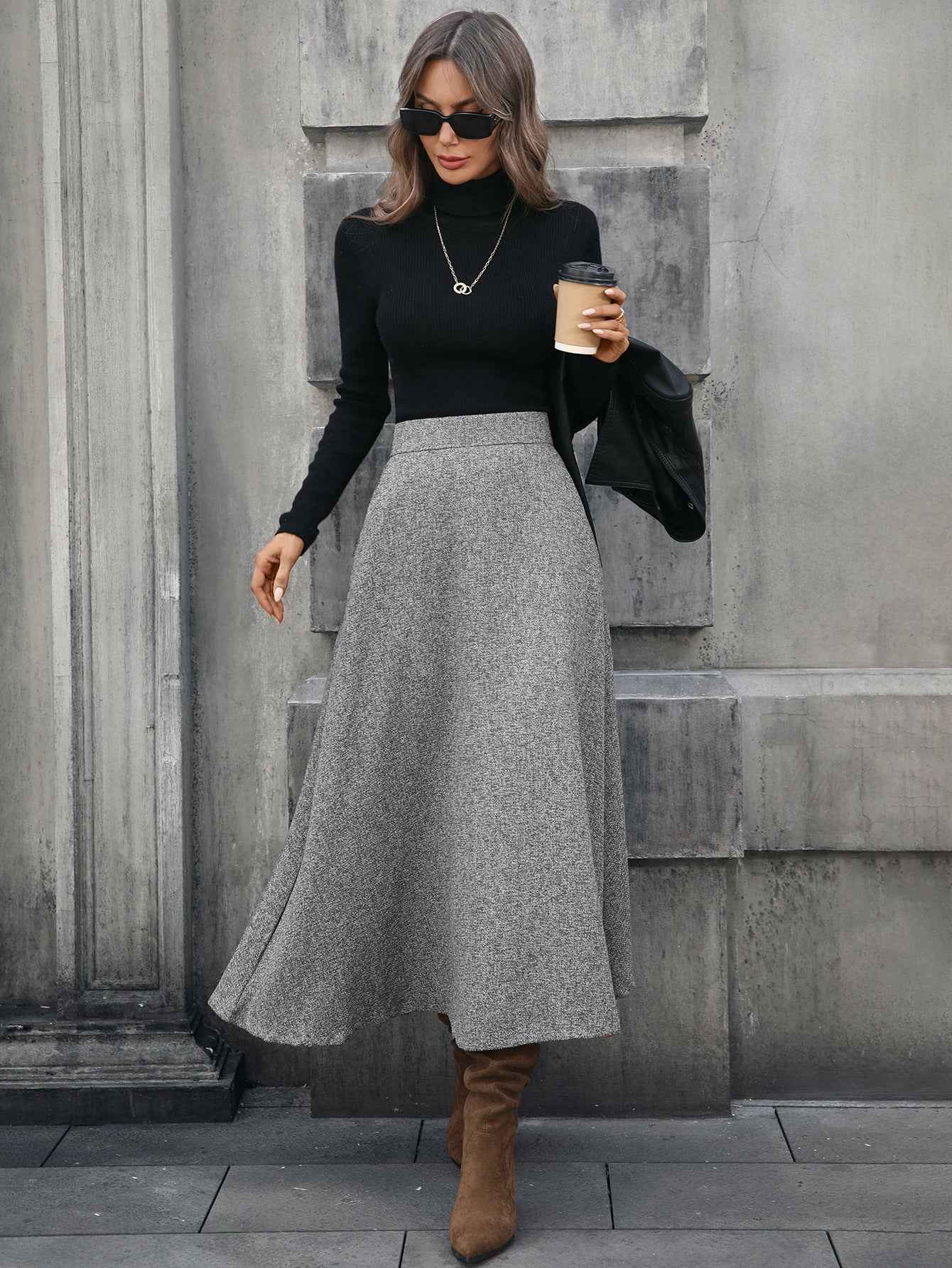 Woolen A line Drape Skirt