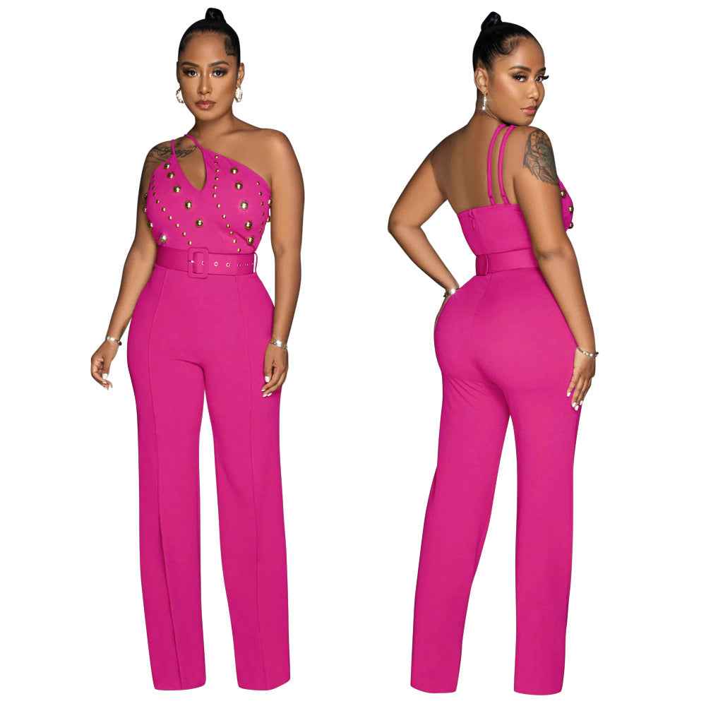 Elegant Solid Color Jumpsuit Slim Fit One Shoulder