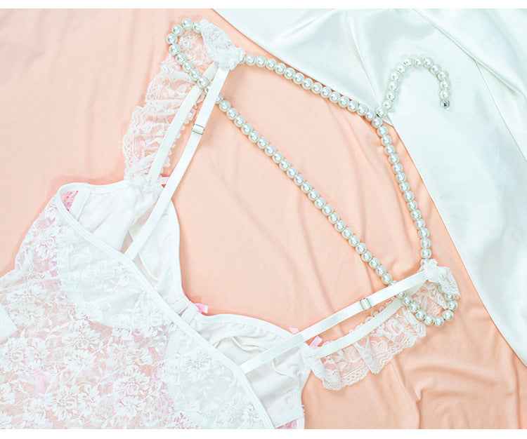 Gathered Bridal Lace See through Lingerie