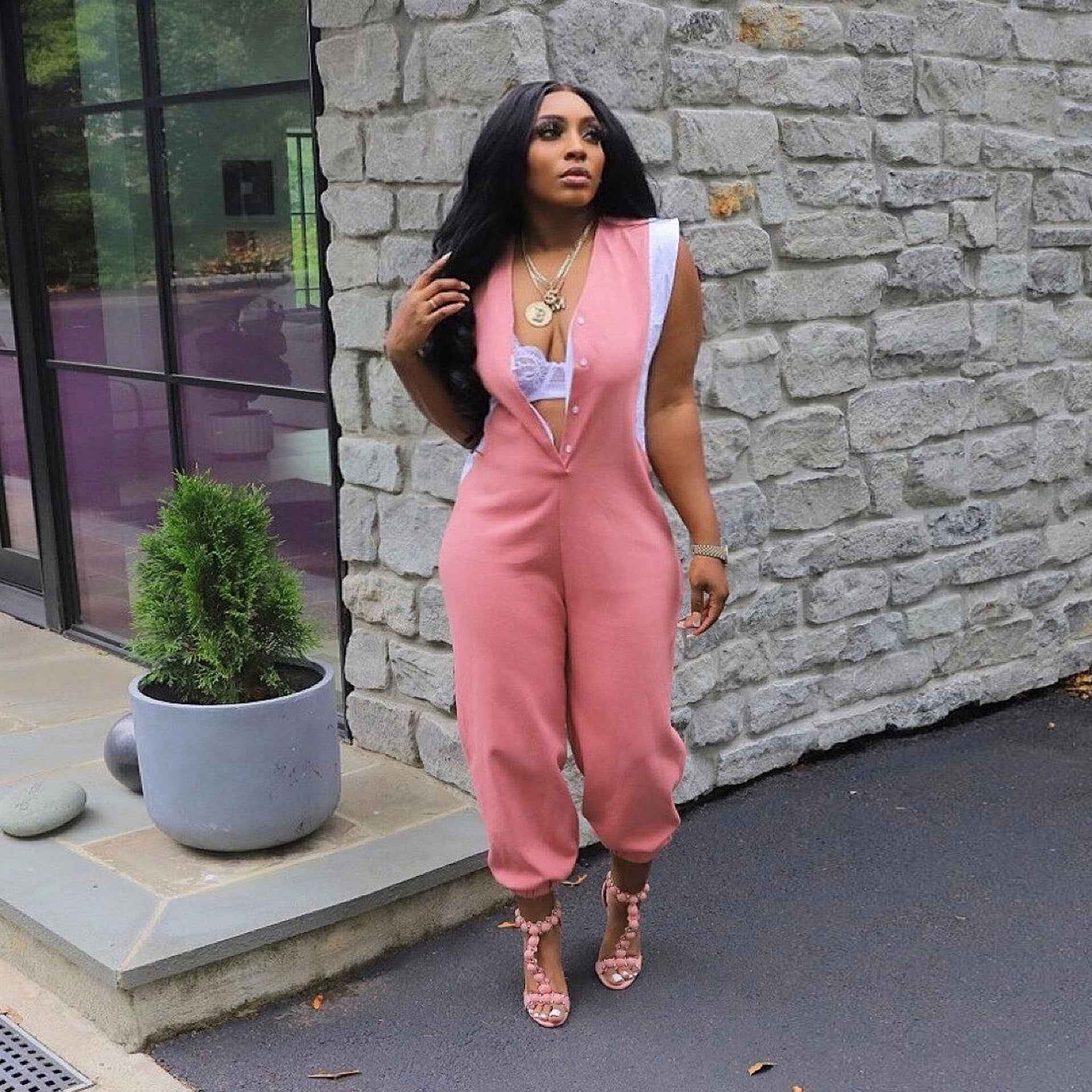 Sexy Slim Fit Solid Color Jumpsuit