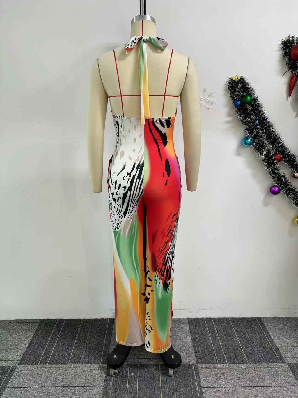 Printed Halter Strap Backless Slim Fit Jumpsuit