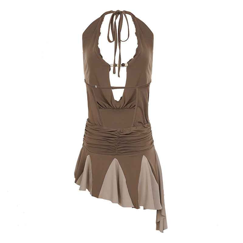 MUNSIEUR Backless Pleated Irregular Asymmetric Dress