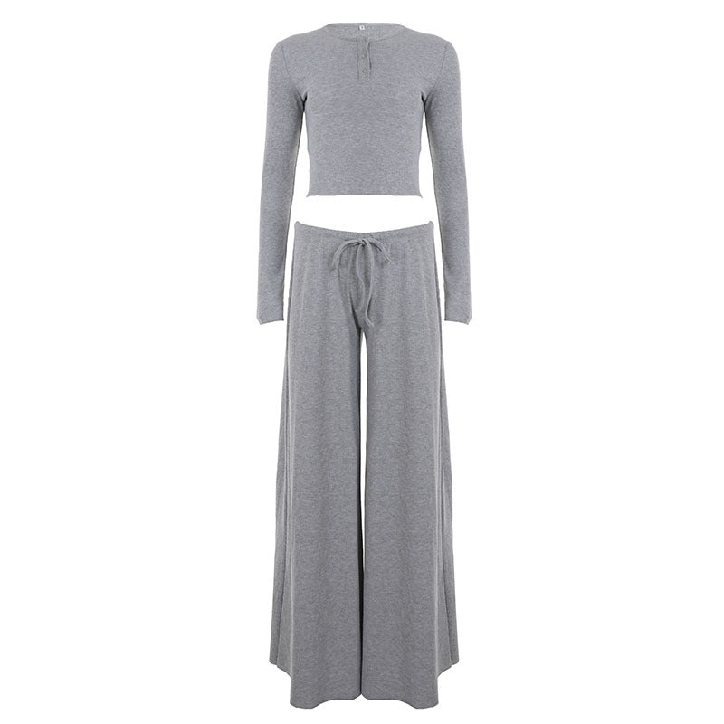 Sunken Top Drawstring Pajamas Set Solid Color Loose Two Piece Loungewear Set MUNSIEUR Essential