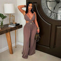 Sexy V neck Lace up Backless See through Sexy Jumpsuit Women
