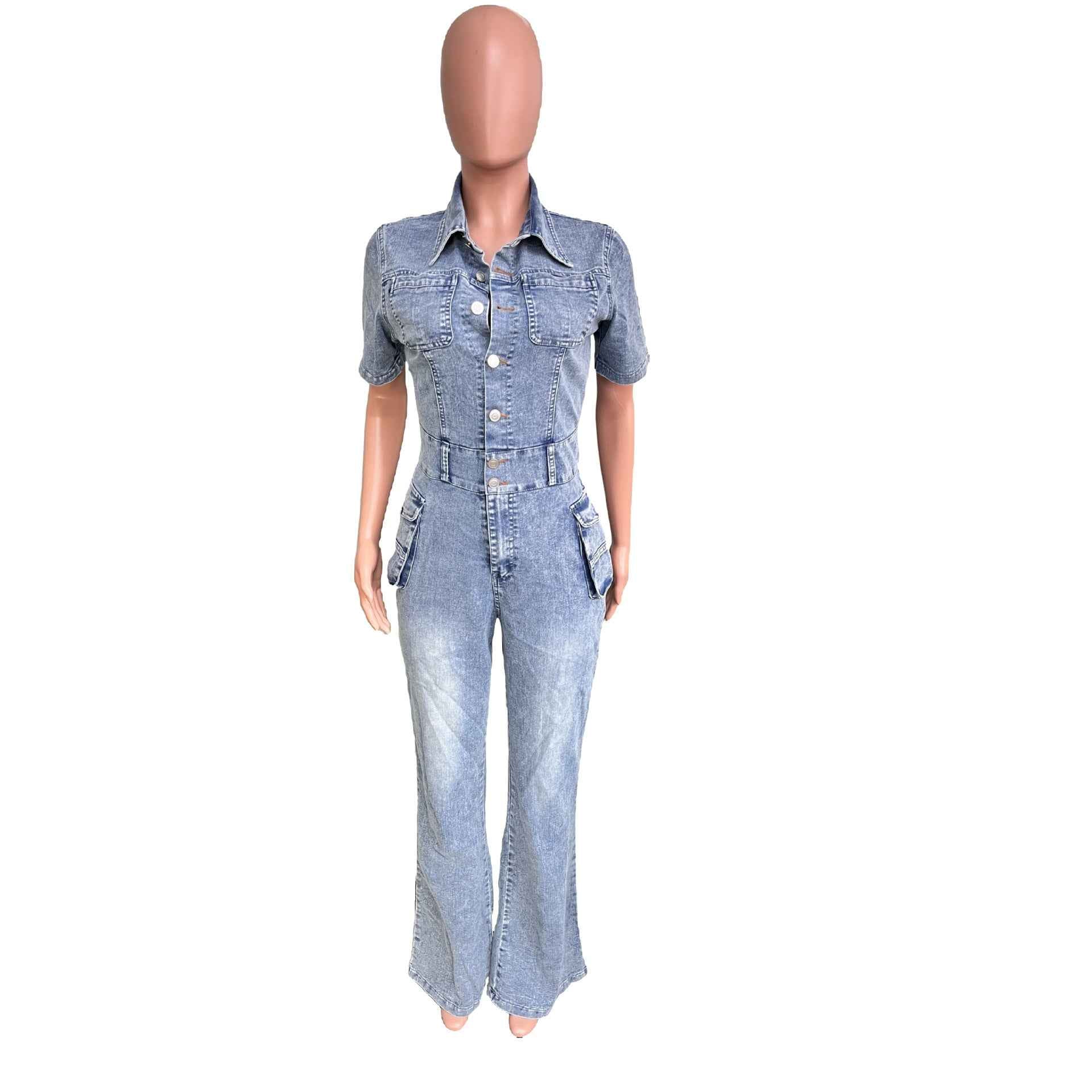Floral Wash Denim Jumpsuit