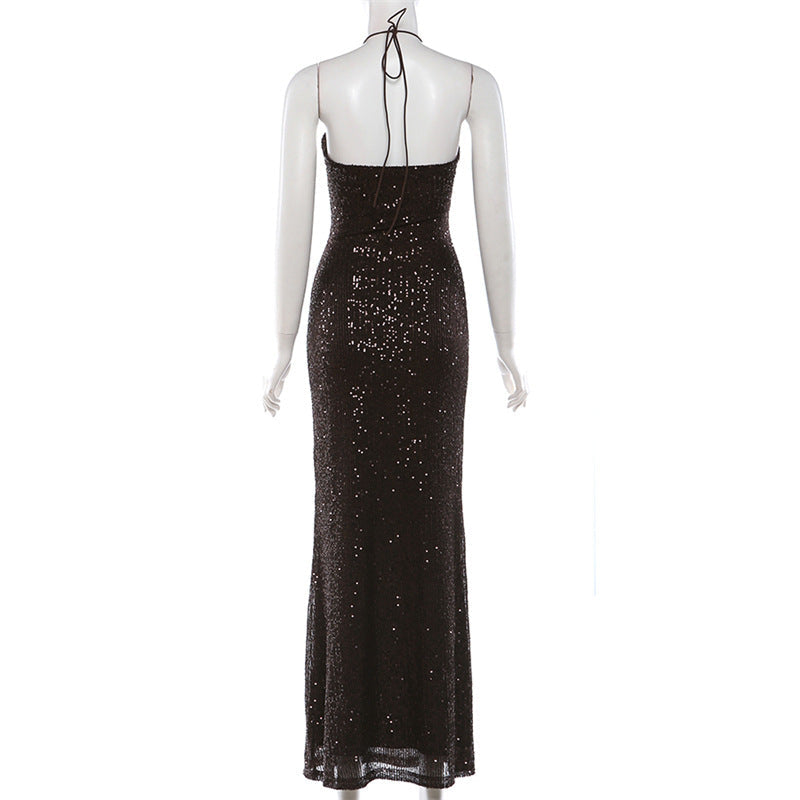 Elegant Halter Sequ Slim Dress