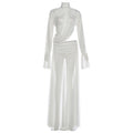 See through Turtle Bell Sleeve Split Skirt Set