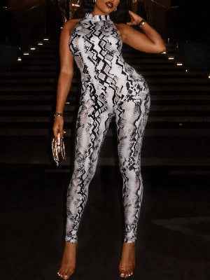 Trend Slim Sexy Leopard Print Stretch Jumpsuit