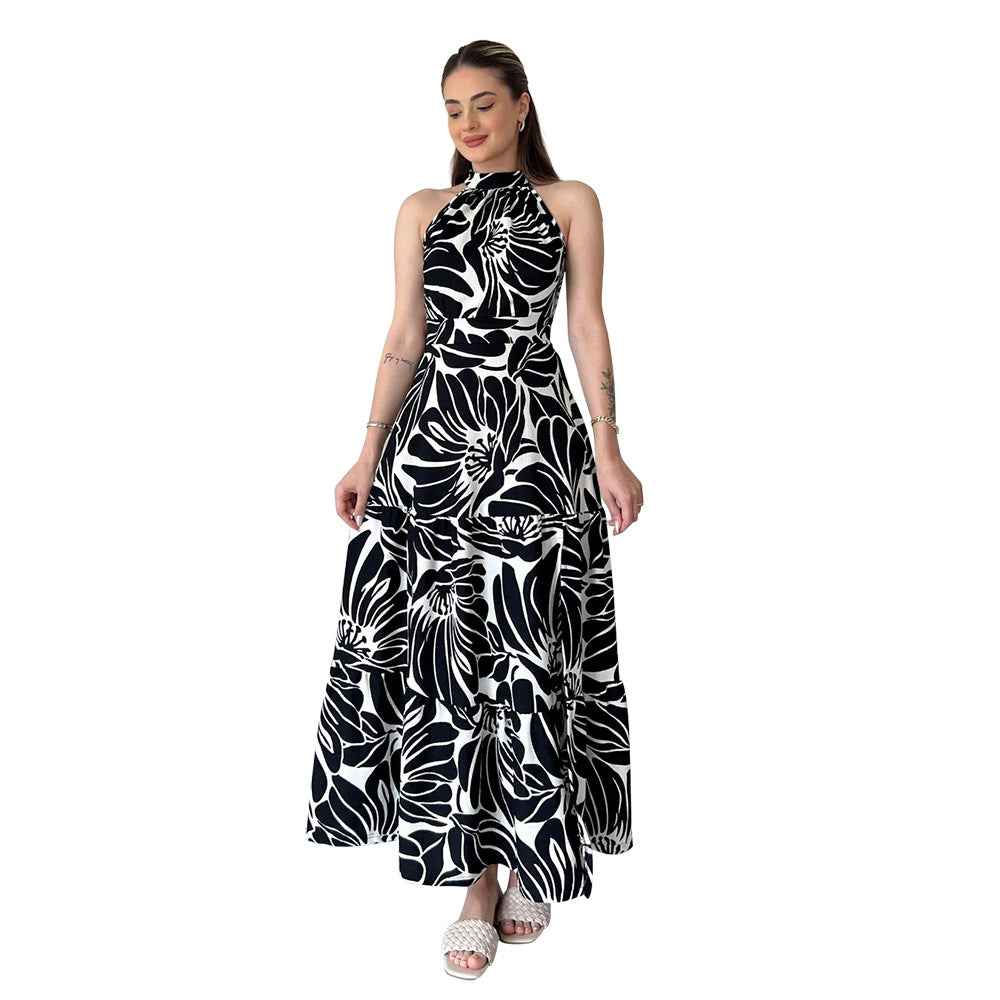 Sleeveless Elegant Maxi Dress Printed High Slit