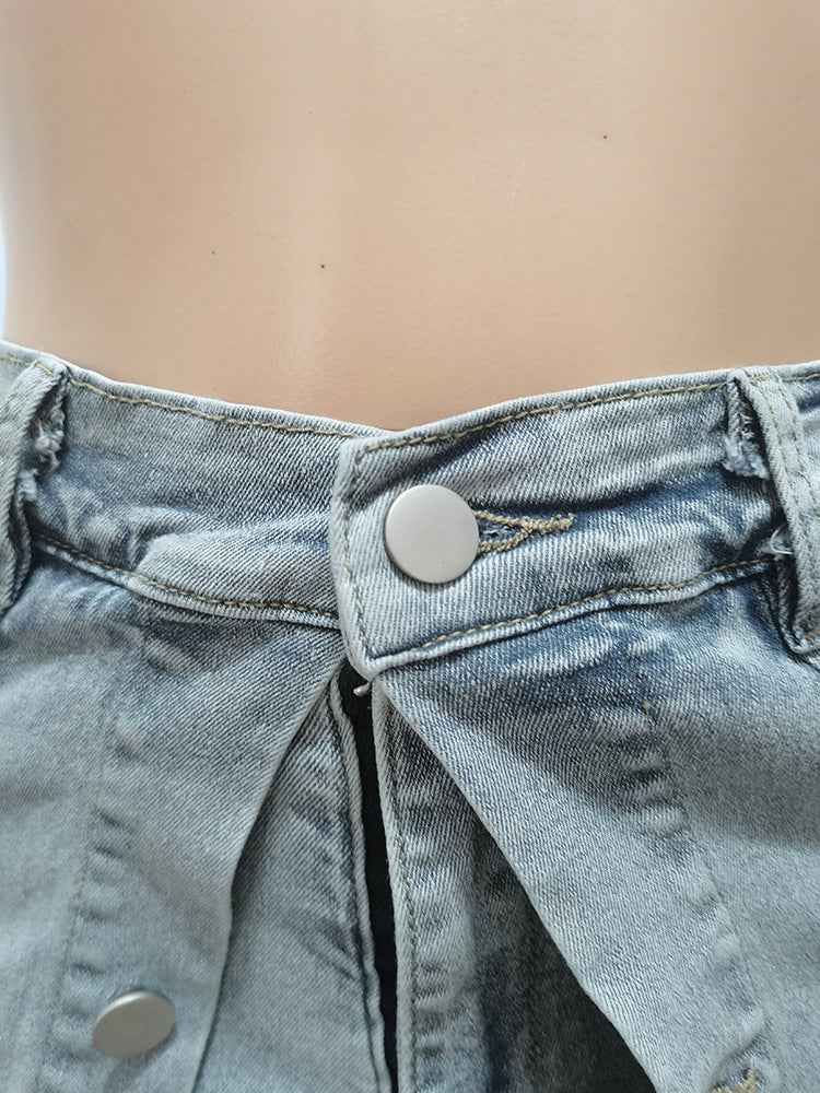 Elastic Denim Two Piece Skort