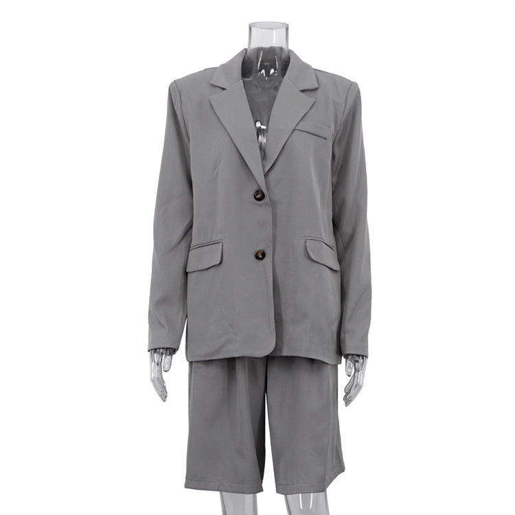 Women's Polo Collar Long Sleeved Design Jacket Two Piece Set