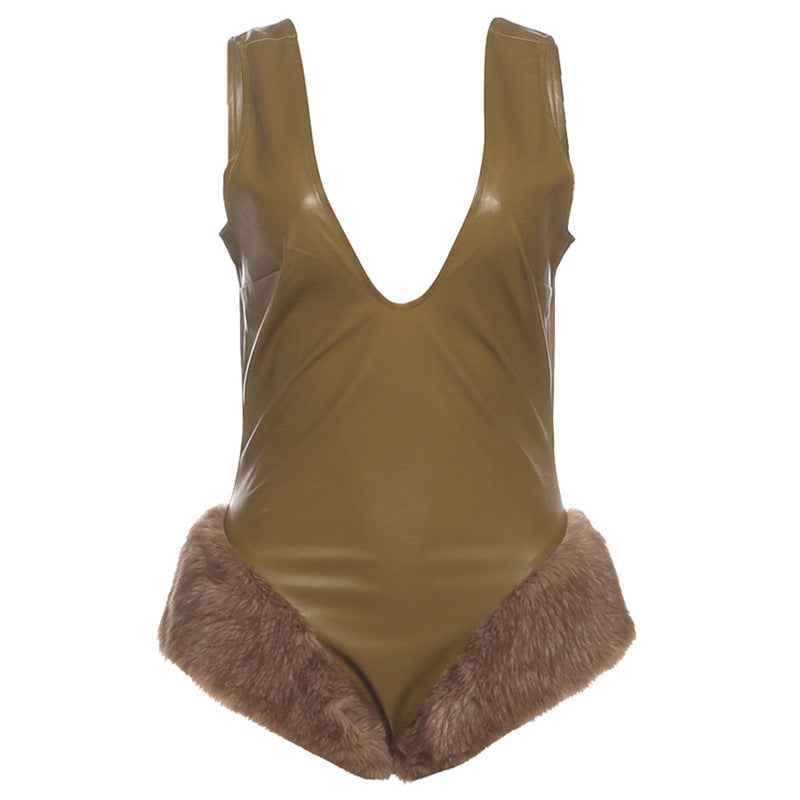 Leather Frayed Strap Jumpsuit Women