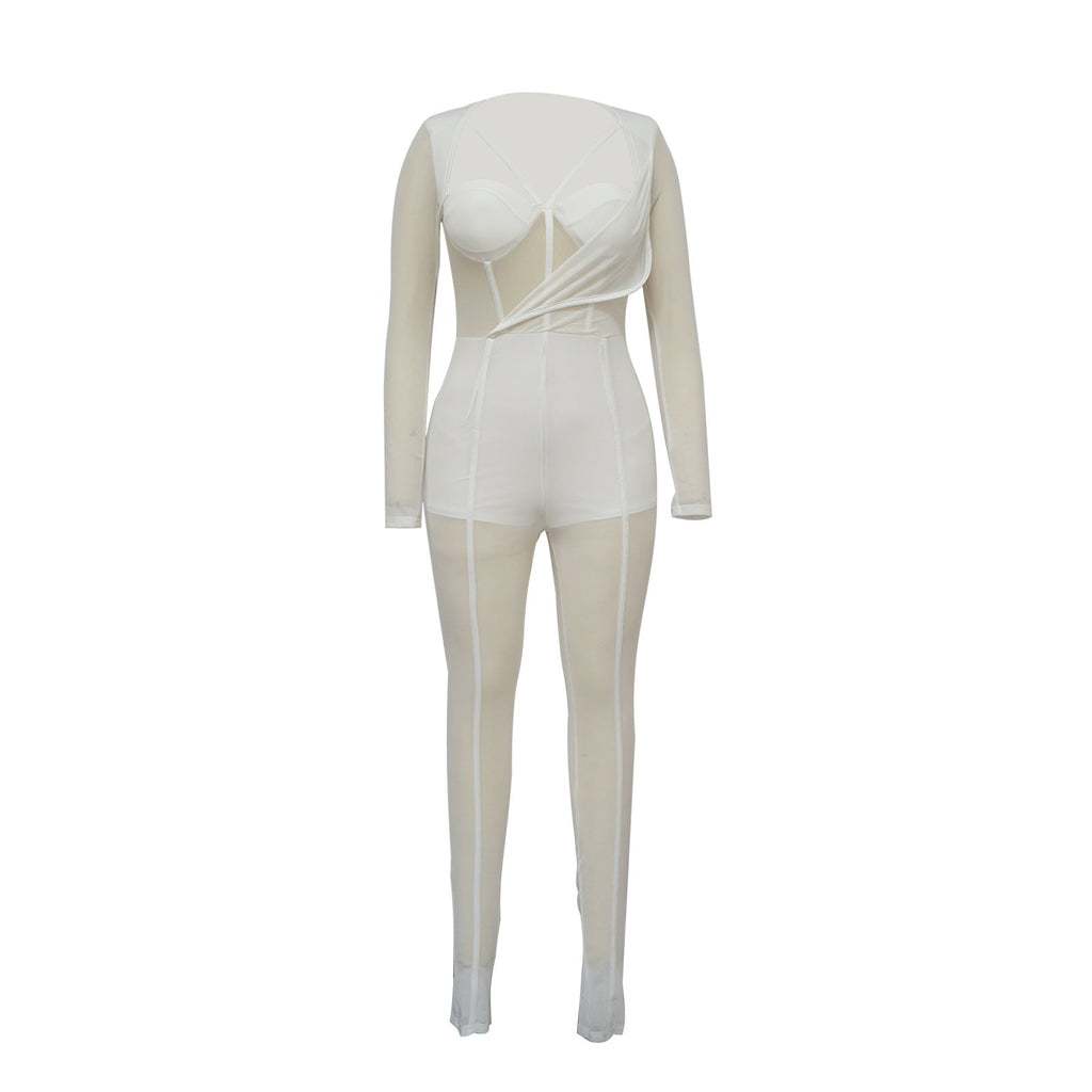 Solid Color Sexy See through Jumpsuit Women