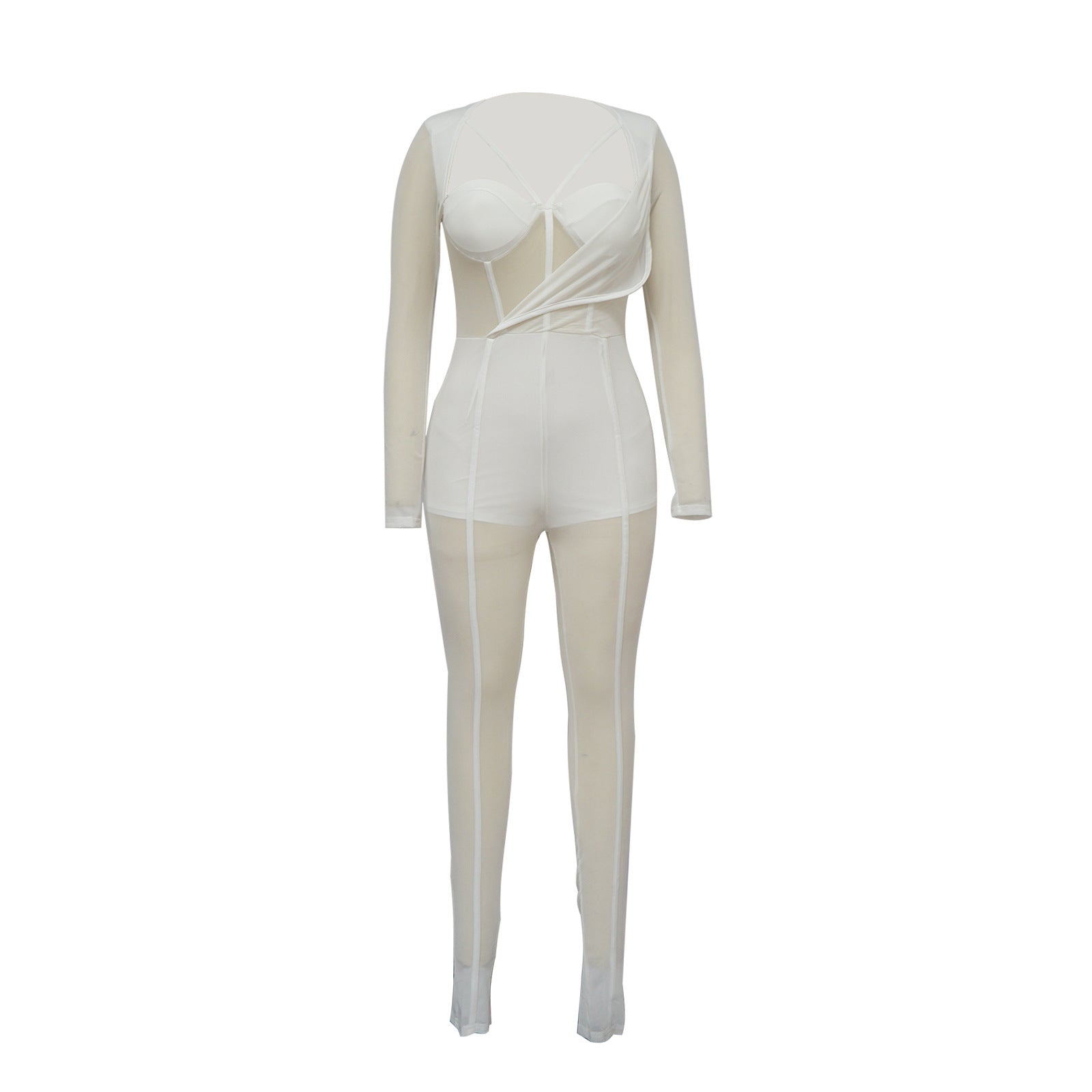 Solid Color Sexy See through Jumpsuit Women