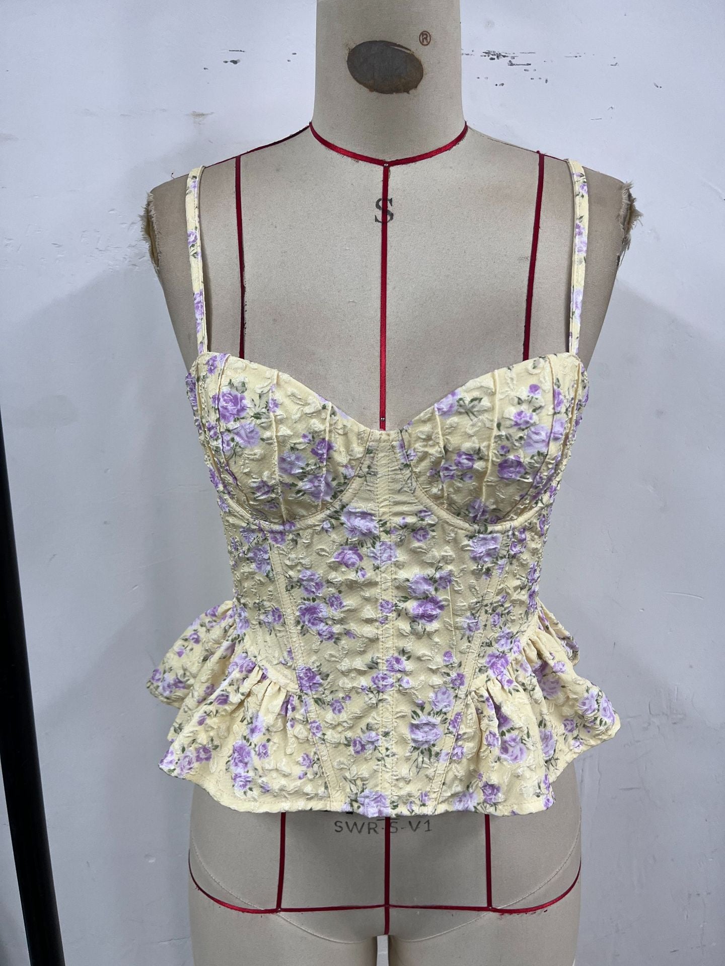 Spring Summer Floral Irregular Asymmetric Ruffled Light Slimming Sexy Backless Lace up Wrapped Chest