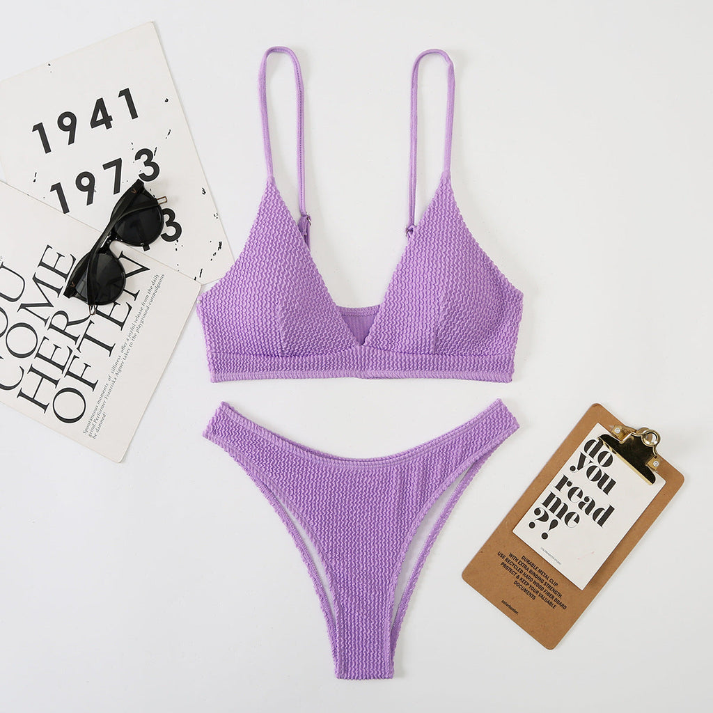 Swimsuit Women Split Three Point Solid Color Special Fabric Internet Celebrity Bikini