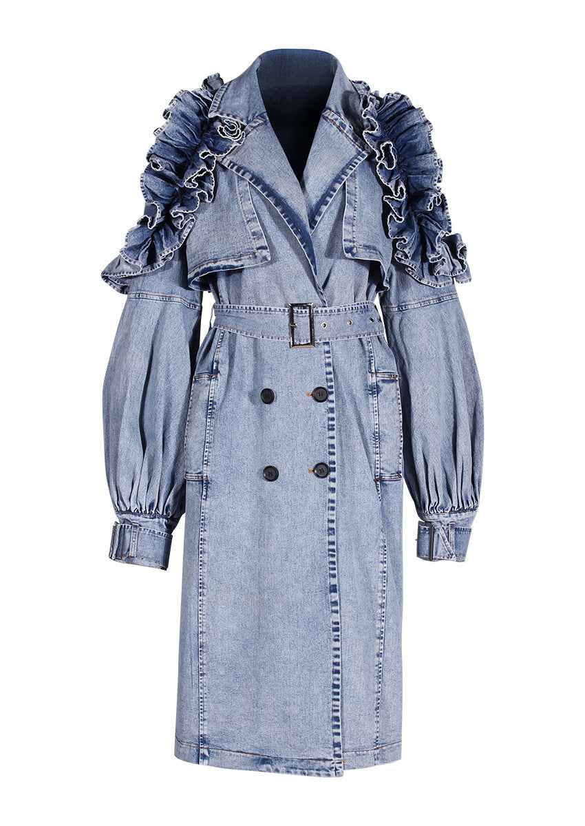 Denim Windbreaker Lotus Leaf Jacket