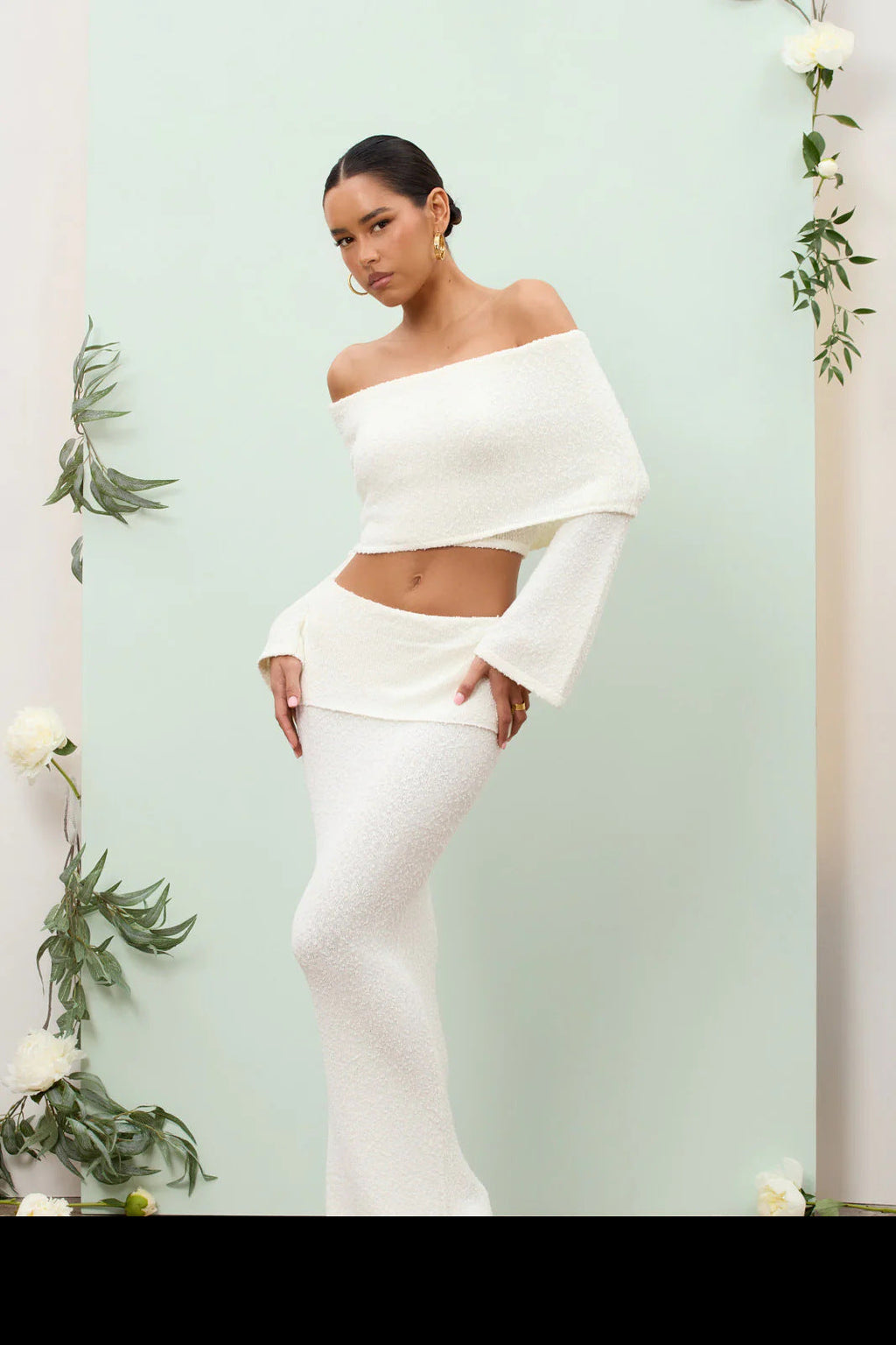 Women's Off Shoulder Long Sleeve Skirt Set Two Piece MUNSIEUR