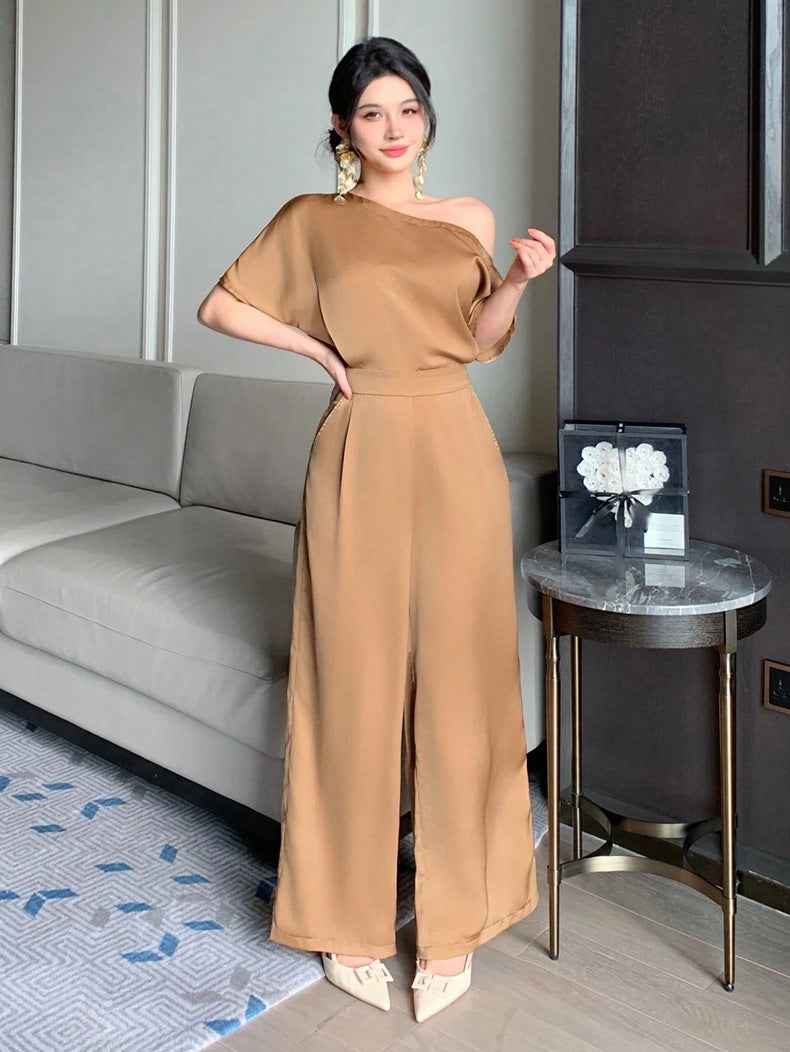 Satin Jumpsuit for Women Elegant Asymmetric