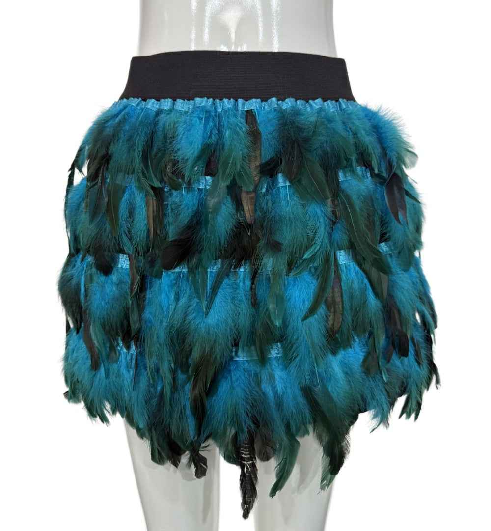 Contrast Color Elastic Waist Feather Skirt