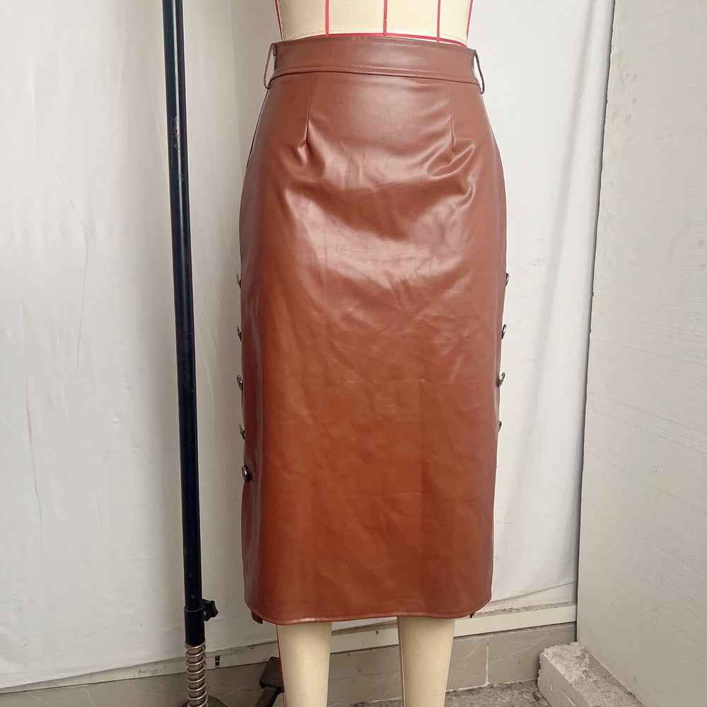 Mid Length Sheath Skirt Faux Leather Skirt