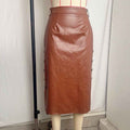 Mid Length Sheath Skirt Faux Leather Skirt