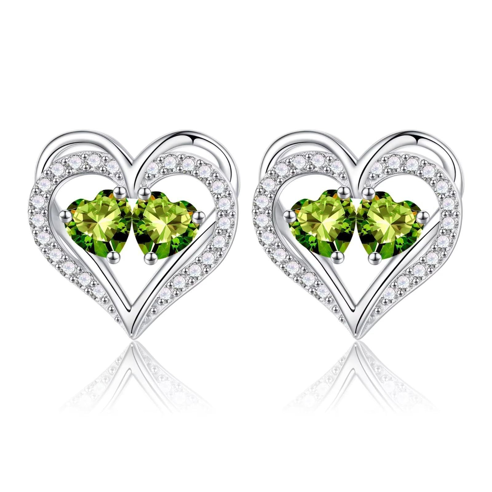 Sterling Silver Birthstone Heart Earrings