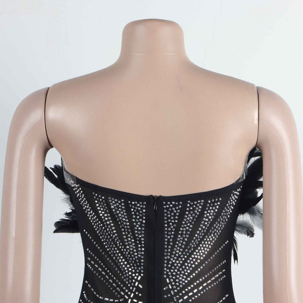 Sexy Feather Rhinestone Slim Fit Sheath Sleeveless Jumpsuit