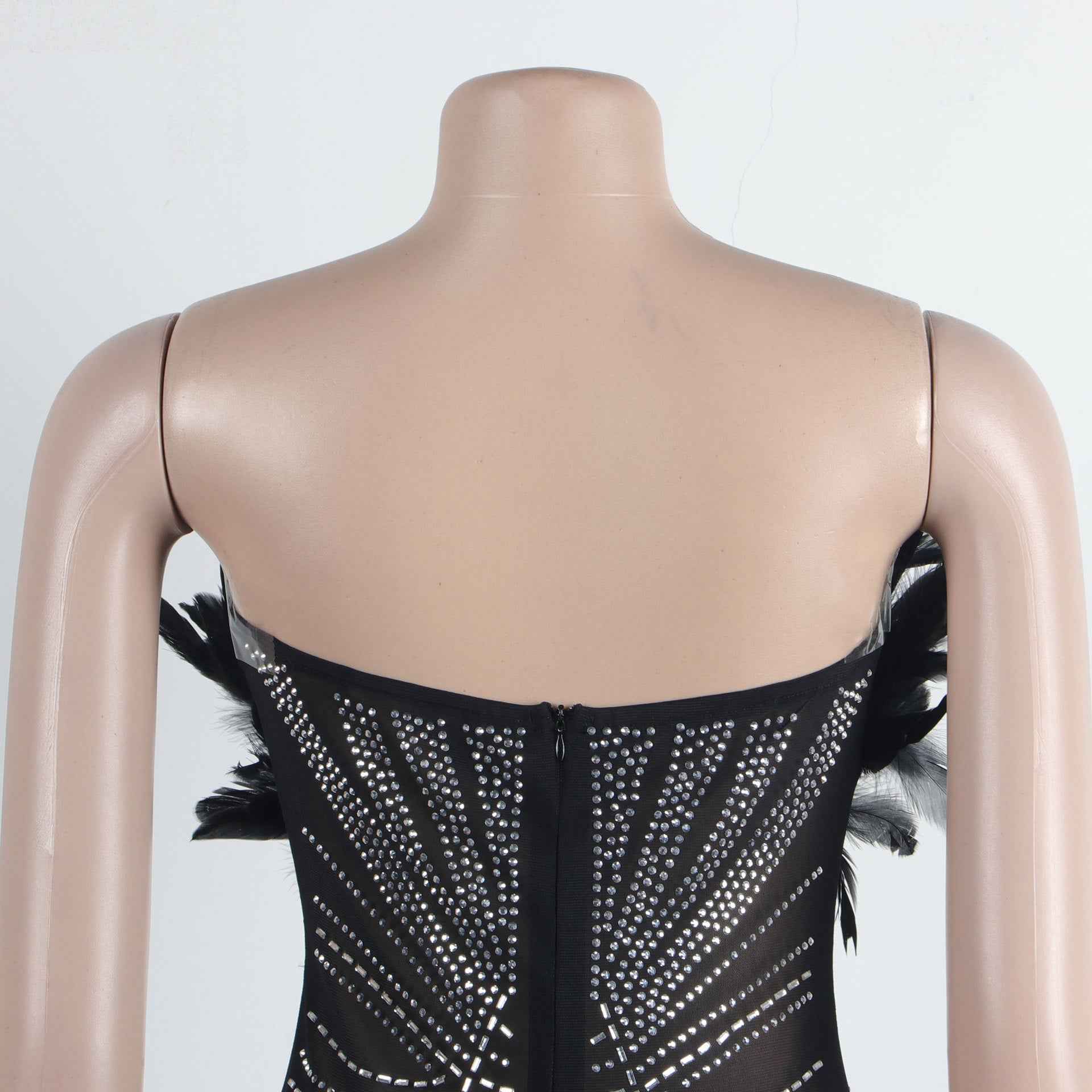 Sexy Feather Rhinestone Slim Fit Sheath Sleeveless Jumpsuit
